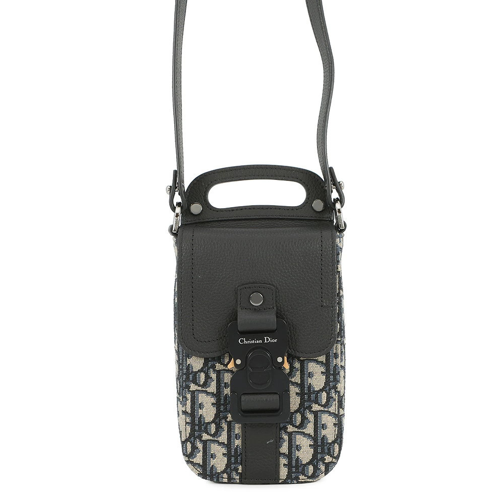 Christian Dior Shoulder Bag Oblique Saddle Vertical Pouch Clutch Black Trotter